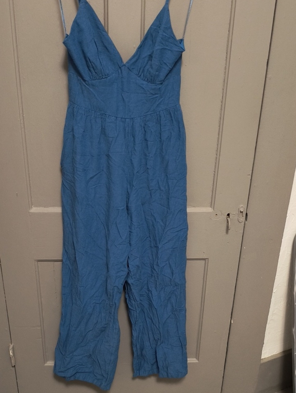 Japna Slate Blue V-Neck Wide-Leg Jumpsuit